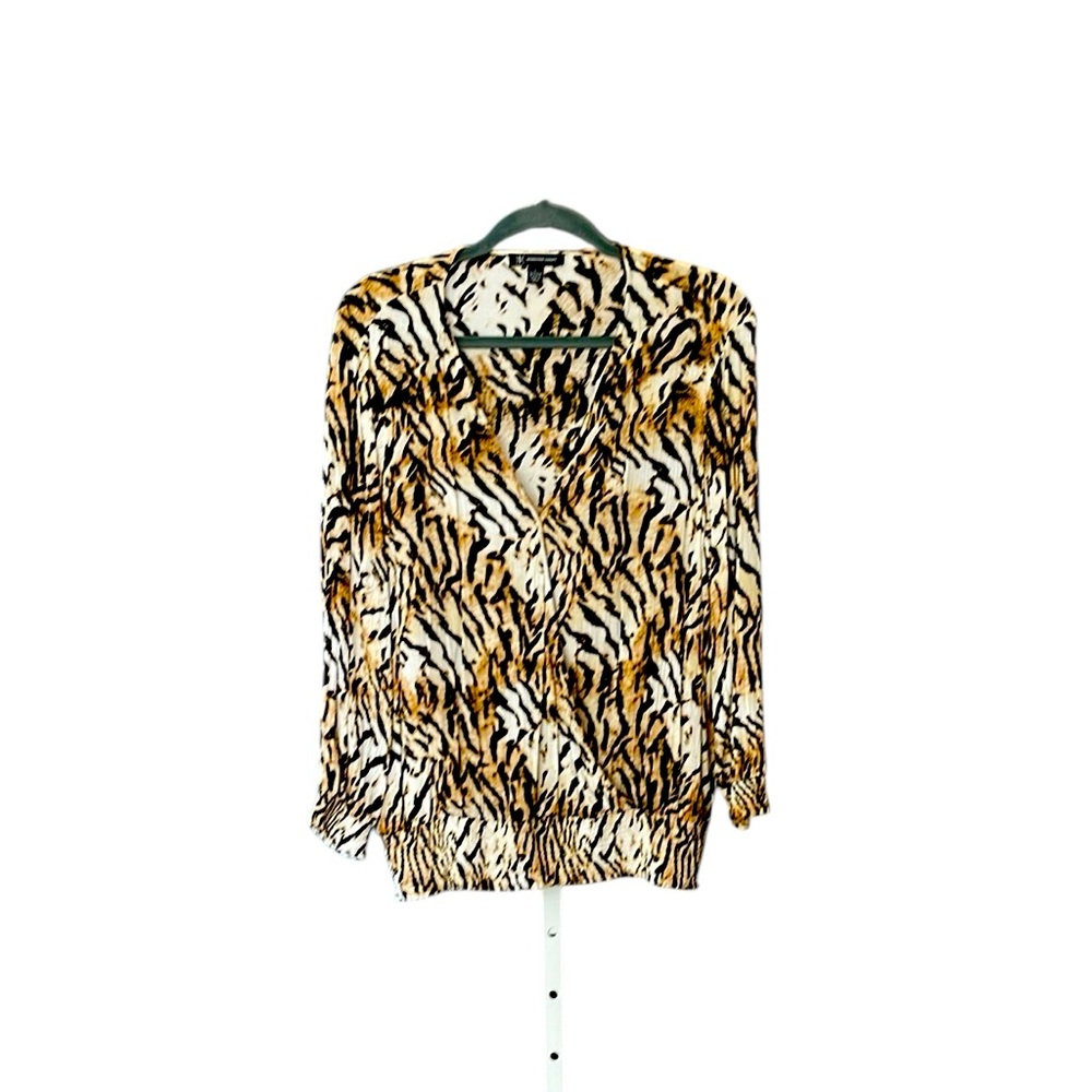 INC animal print wrap top… V-neck… Smocking accents at wrist and waist…Sz L